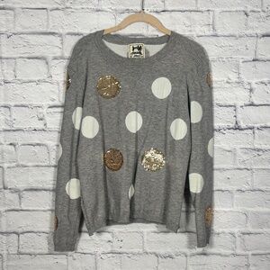Jaase Gray Sequin Polka Dot Sweater Cozy Chic Size M